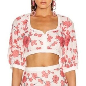ALEXIS Jasca Embroidered Linen Crop Top Size M‎ Pink Floral